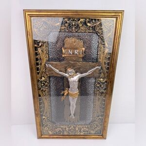 VTG Jesus 3D Framed Picture Religious INRI Cross Crucifix Christianity 24 “x 14”